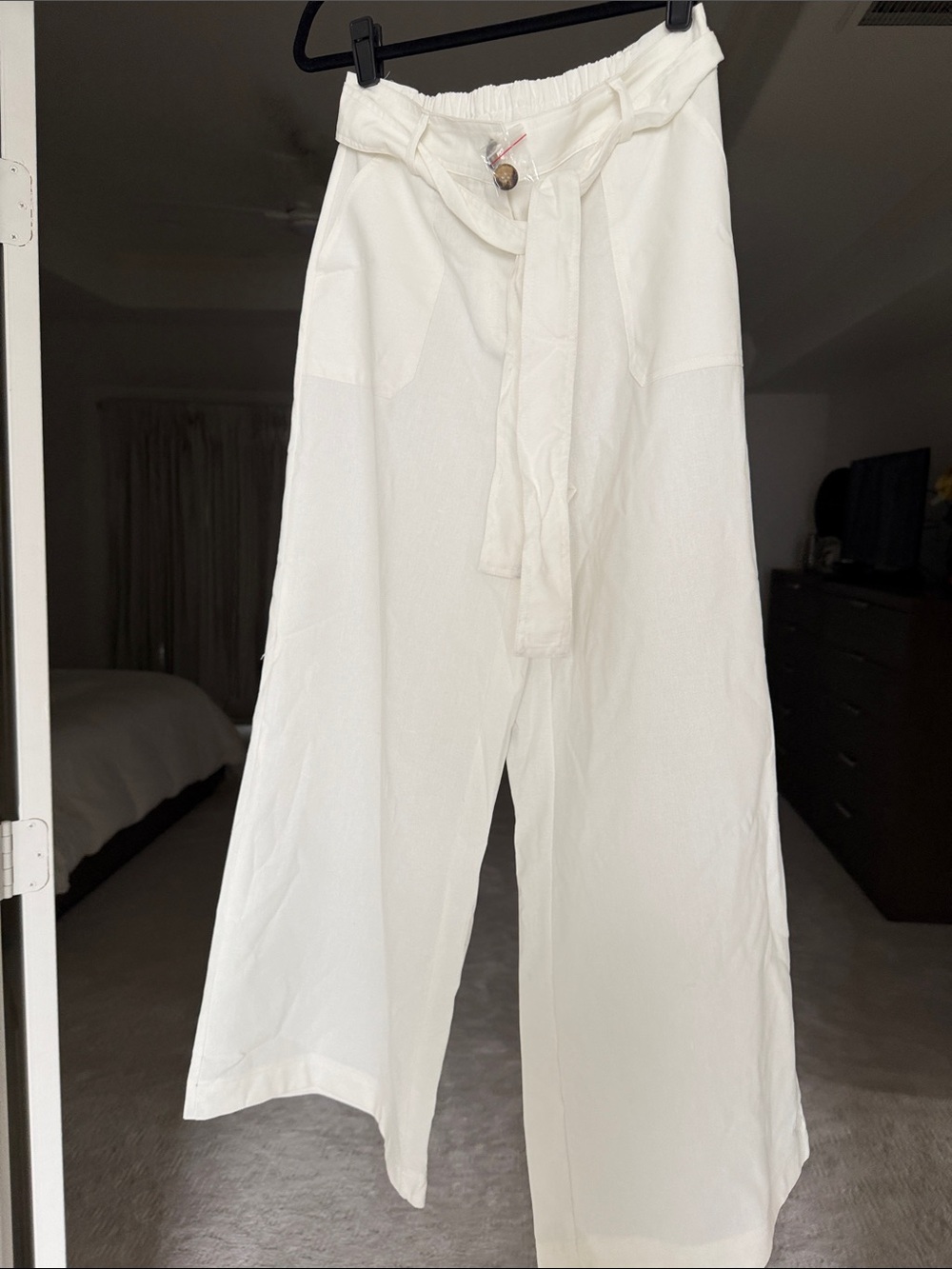HYFVE Wide Leg High-Rise Tie Waist Pants - White medium - Picture 6 of 6